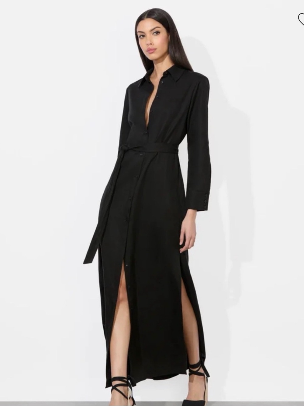 NWT Alice + Olivia Chassidy Linen Blend Maxi Shirtdress Black NWT Size M